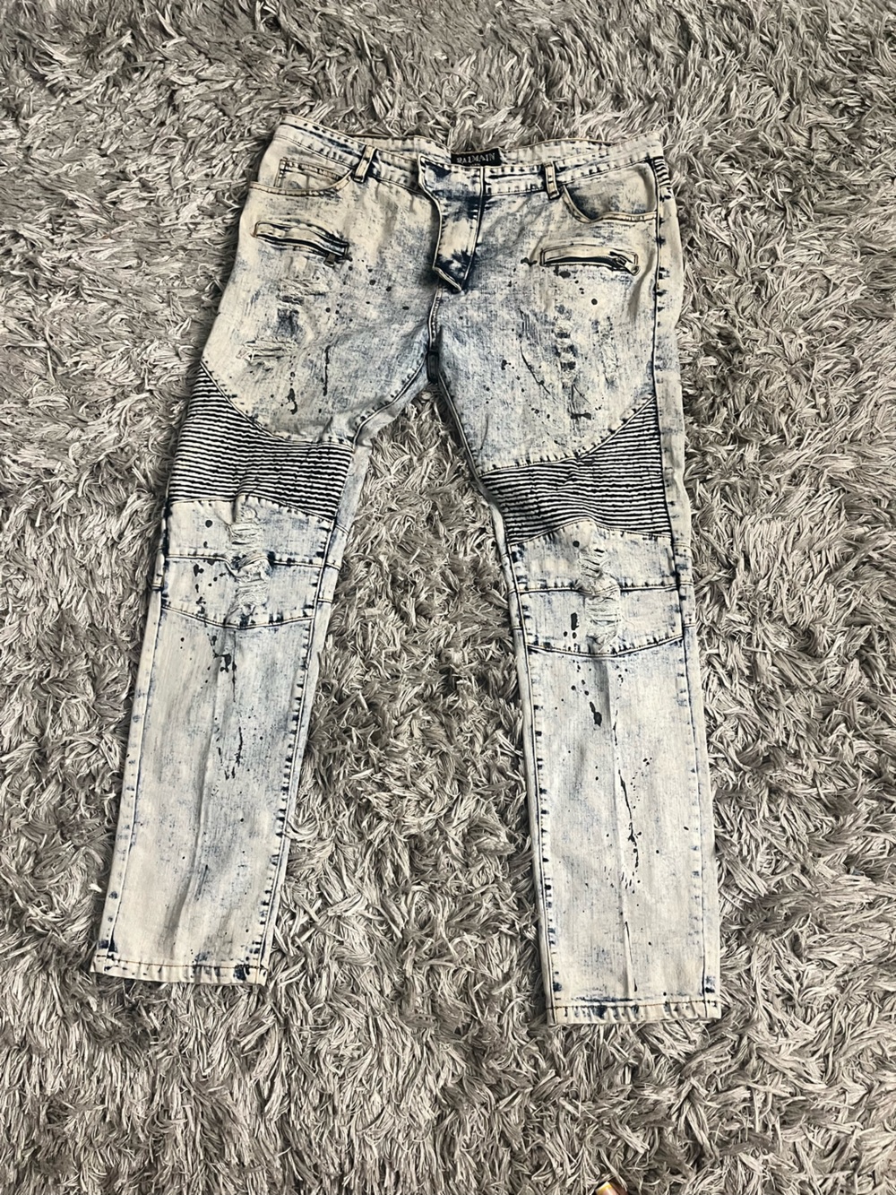 Balmain Men's Acid Wash Skinny Jeans - Light Blue Size 40